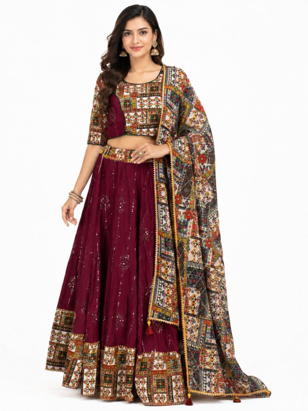 Women’s Navratri Lehenga Choli Burgundy Garba Dandiya Chaniya Choli